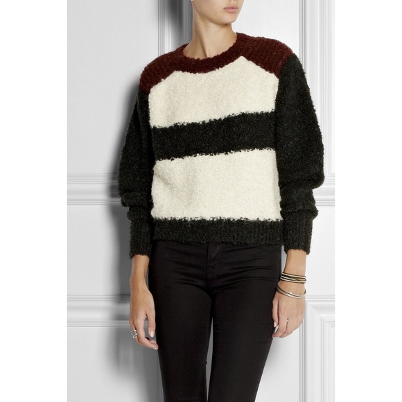 Isabel Marant Sweaters - Isabel Marant Owel Colour Block Knit Sweater Ecru & Bottle Green Size US 34